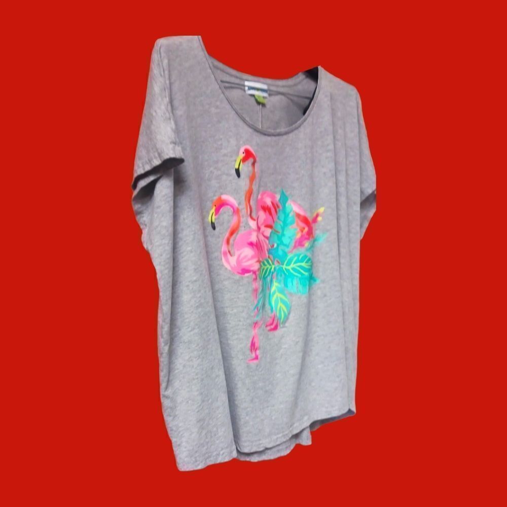 Kiwi Fresh Plus Size New Flamingo Print Tee. - Picture 6 of 14